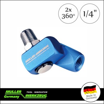 Levegő csatlakozó adapter-forgós, 2x360 Fok 1/4"- MÜLLER (MLR-400 035) Levegő csatlakozó adapter-forgós, 2x360 Fok 1/4"- MÜLLER (MLR-400 035)