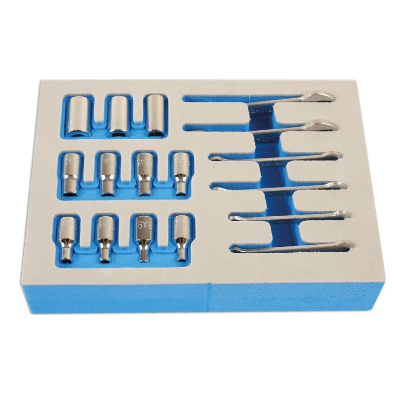 Kettős villáskulcs és dugókulcs klt. 17 db mini BA tálcás (LAS-7132)