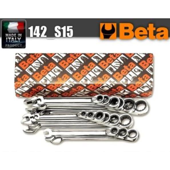 Csillag-villás racsnis klt. fényes-polírozott 6-22 mm 15 db-os Beta (142-S15)