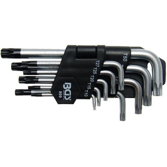 Biztonsági Torx kulcs készlet, fúrt, 9 részes, T10-T50 (BGS-809)