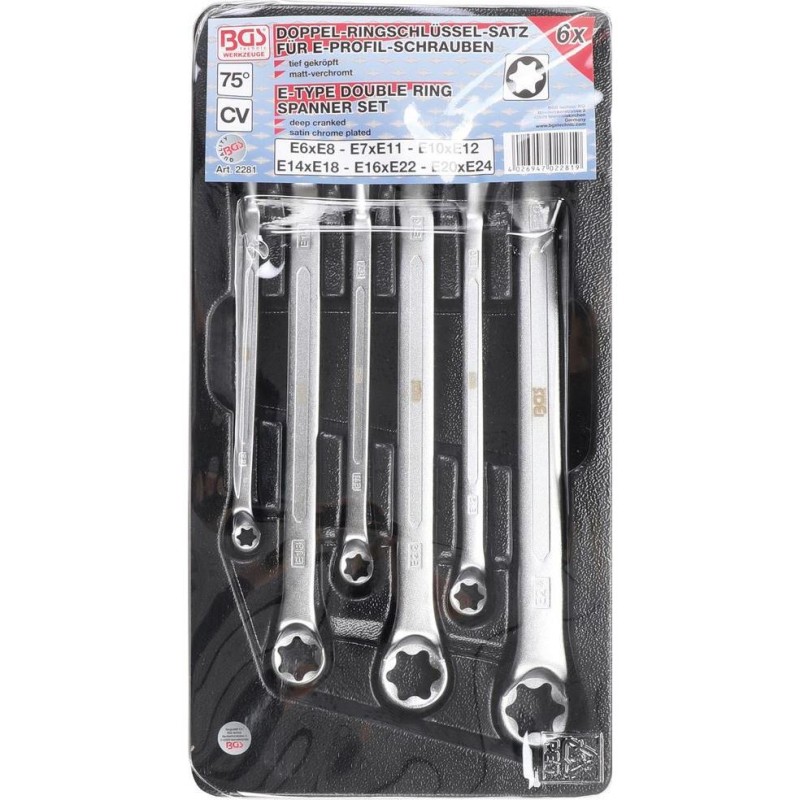 E profilú csillagkulcs készlet 6-részes CV hajlított kivitel (BGS-2281)