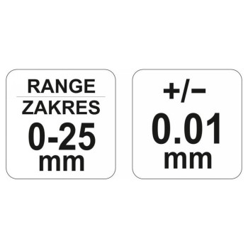 YATO YT‑72300 mikrométer 0–25 mm ±0,01 mm mechanikus