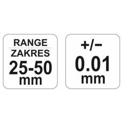YATO YT-72301 mikrométer – mechanikus, 25–50 mm, ±0,01 mm YATO YT-72301 mikrométer – mechanikus, 25–50 mm, ±0,01 mm