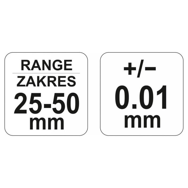YATO YT-72301 mikrométer – mechanikus, 25–50 mm, ±0,01 mm