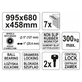 YATO Üres szerszámkocsi 7 fiókos (YT-0914) YATO Üres szerszámkocsi 7 fiókos (YT-0914)