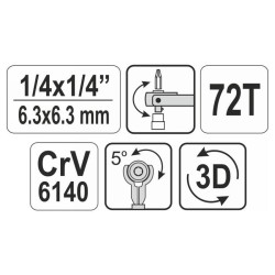 YATO Racsnis hajtószár 1/4' 72T 115 mm forgó fejes CrV (YT-03311)