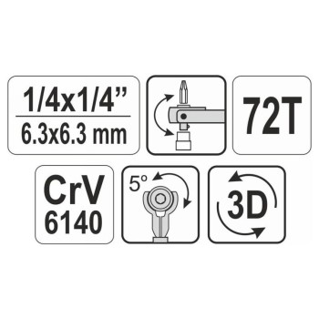 YATO Racsnis hajtószár 1/4' 72T 115 mm forgó fejes CrV (YT-03311)