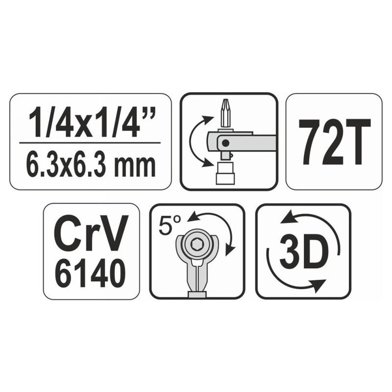 YATO Racsnis hajtószár 1/4' 72T 115 mm forgó fejes CrV (YT-03311) YATO Racsnis hajtószár 1/4' 72T 115 mm forgó fejes CrV (YT-03311)