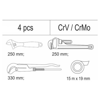 YATO YT-55480 vízvezeték-szerelő szerszámkészlet – 4 részes, fiókbetét
