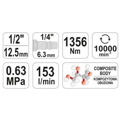 YATO Pneumatikus ütvecsavarozó 1/2' 1356 Nm (YT-0953)