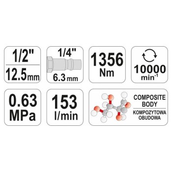 YATO Pneumatikus ütvecsavarozó 1/2' 1356 Nm (YT-0953)