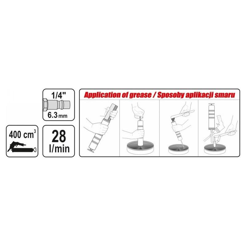YATO Pneumatikus zsírzó 400 cm3 30-40 MPa (YT-07055) YATO Pneumatikus zsírzó 400 cm3 30-40 MPa (YT-07055)