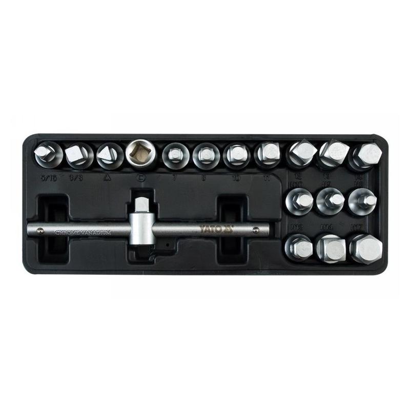 YATO Olajleeresztő kulcs készlet 18 részes 5/16'-3/8', 8 mm,10 mm, 7-14 mm, 10 mm, 8-17 mm 3/8' C (YT-0599)