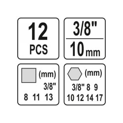 YATO Olajleeresztő kulcs készlet 12 részes 8-13 mm, 8-17 mm 3/8' (YT-0600)