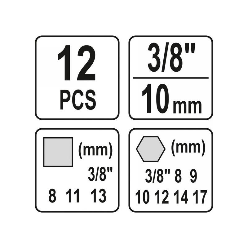YATO Olajleeresztő kulcs készlet 12 részes 8-13 mm, 8-17 mm 3/8' (YT-0600)