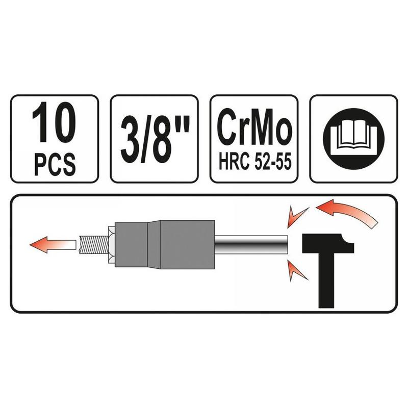 YATO Törtcsavarfej leszedő készlet 10 részes 3/8' 10-19 mm (YT-0603)