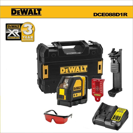 Szintezőlézer, keresztlézer piros 12V IP65 önbeálló - DeWalt (DCE088D1R)