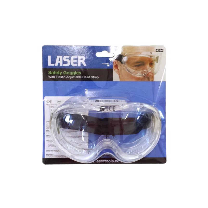 Védőszemüveg - víztiszta, széles látószögű gumi pántos EN166 - Laser (LAS-4394)