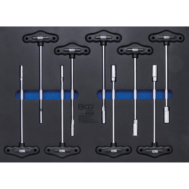Műhelykocsi-betét 3/3: T-fogantyús dugókulcskészlet , 9 darabos (BGS-4013)