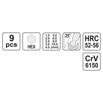YATO Gömbfejű imbuszkulcs készlet 9 részes 1,5-10 mm CrV (YT-0505)