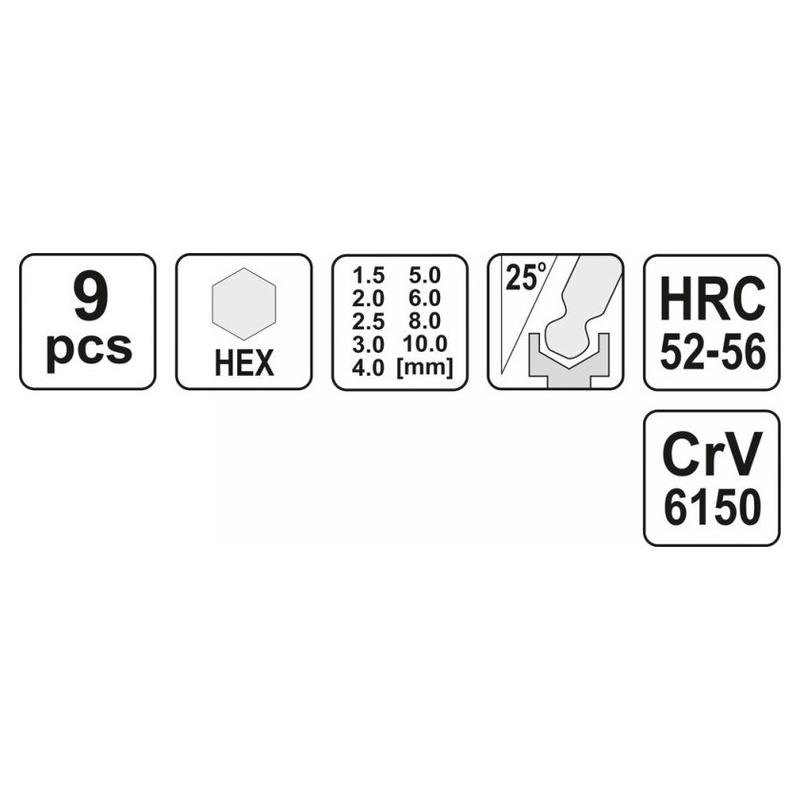 YATO Gömbfejű imbuszkulcs készlet 9 részes 1,5-10 mm CrV (YT-0505)