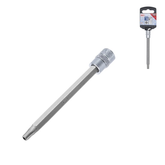 Behajtófej , Hossz 100 mm , 6,3 mm (1/4') , T-profil (Torx) T30 furattal (BGS-4203)