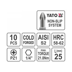 YATO Bithegy PZ1 x 25 mm (10 db/cs) (YT-0470) YATO Bithegy PZ1 x 25 mm (10 db/cs) (YT-0470)
