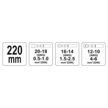 YATO YT-2250 krimpelő fogó 220 mm, 0,5–6 mm² villás, gyűrűs, csúszó saruhoz