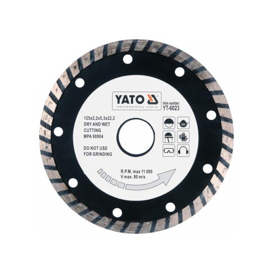 YATO Gyémánt vágókorong 125 x 2,6 x 8,0 x 22,2 mm turbo (YT-6023)