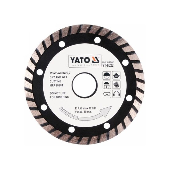 YATO Gyémánt vágókorong 115 x 2,4 x 8,0 x 22,2 mm turbo (YT-6022)