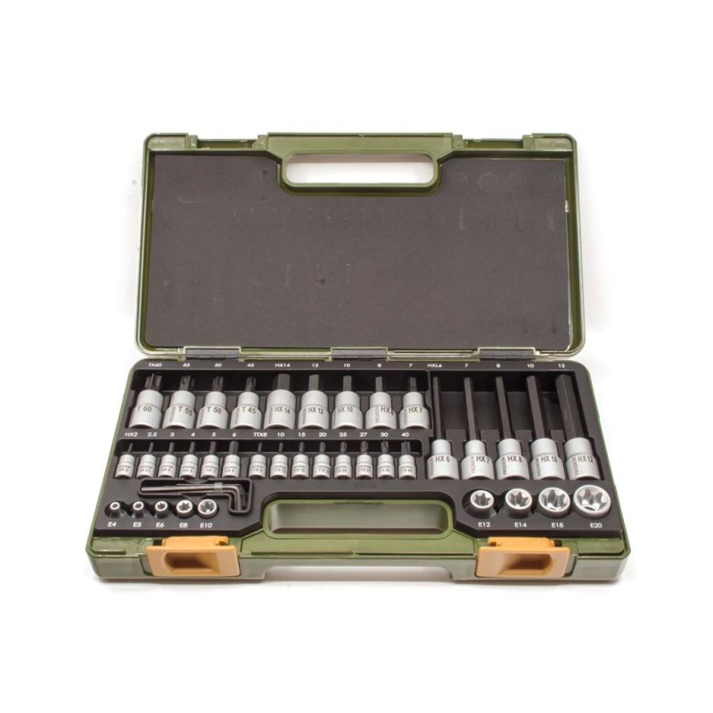 Rátűzőkulcs - crowa+bit klt. 1/4-1/2" imb.+TX+TTX+E-Torx 41 részes (23.290)
