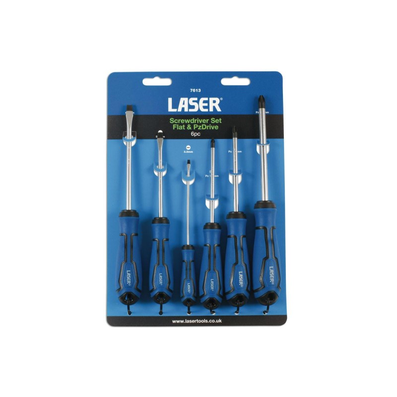 Csavarhúzó készlet - 6 részes - Lapos:3-5-6 + Pz1-2-3 - Laser (LAS-7613) Csavarhúzó készlet - 6 részes - Lapos:3-5-6 + Pz1-2-3 - Laser (LAS-7613)