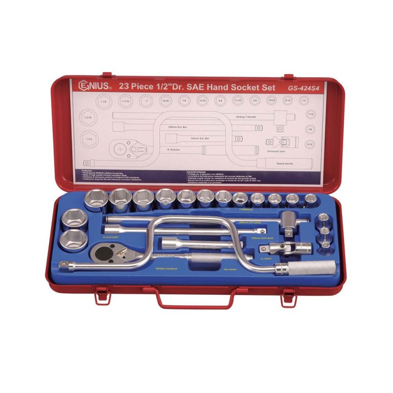 Dugókulcs készlet 1/2" 6 lapú COLOS 5/16"-1-1/4" 23 db-os Genius (GS-424S4)