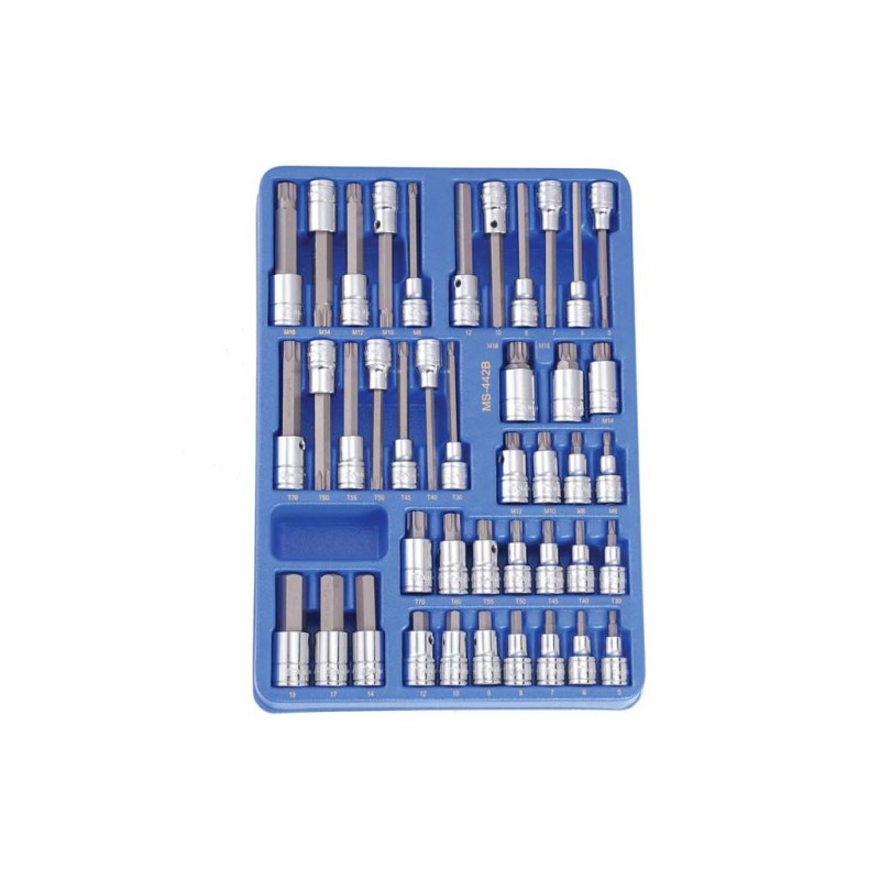 Tálcás Genius rátűzőkucs készlet 1/2" imbusz, torx, XZN 42 db-os - 1/2 (MS-442B)