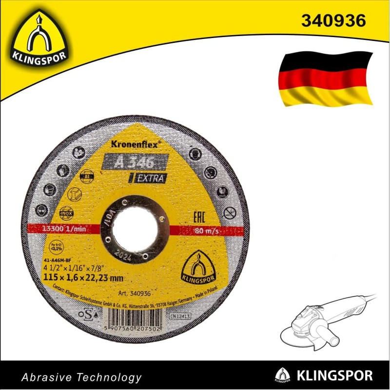 Vágókorong 115x1.6 mm A346 Extra - acél és inox - KLN (340936)