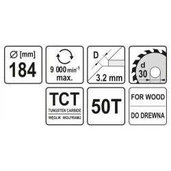YATO Fűrésztárcsa fához 184 x 30 x 2,2 mm / 50T (YT-6062) YATO Fűrésztárcsa fához 184 x 30 x 2,2 mm / 50T (YT-6062)