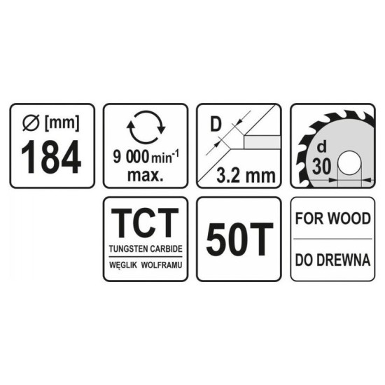 YATO Fűrésztárcsa fához 184 x 30 x 2,2 mm / 50T (YT-6062)