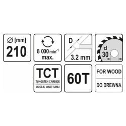 YATO Fűrésztárcsa fához 210 x 30 x 2,2 mm / 60T (YT-6068)