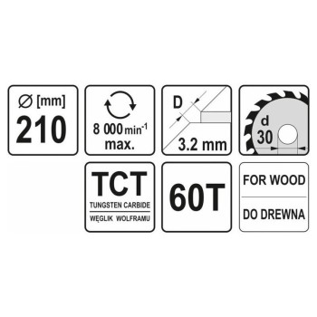 YATO Fűrésztárcsa fához 210 x 30 x 2,2 mm / 60T (YT-6068)