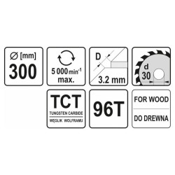 YATO Fűrésztárcsa fához 300 x 30 x 2,0 mm / 96T (YT-6078) YATO Fűrésztárcsa fához 300 x 30 x 2,0 mm / 96T (YT-6078)