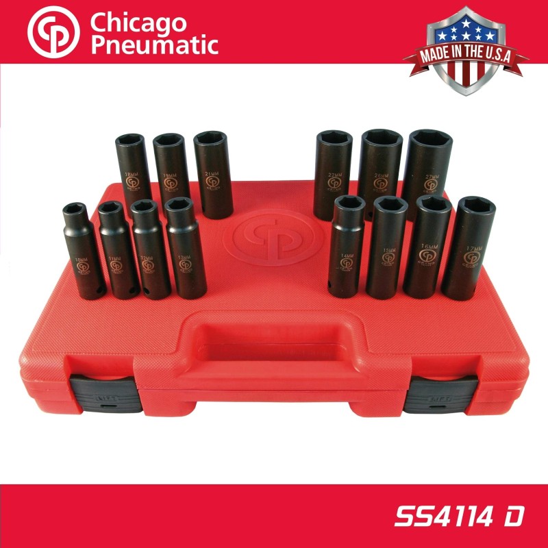 Légkulcsfej klt. 1/2" 14 db 10-27 mm metrikus hosszú 6 l. - Chicago (SS4114D)