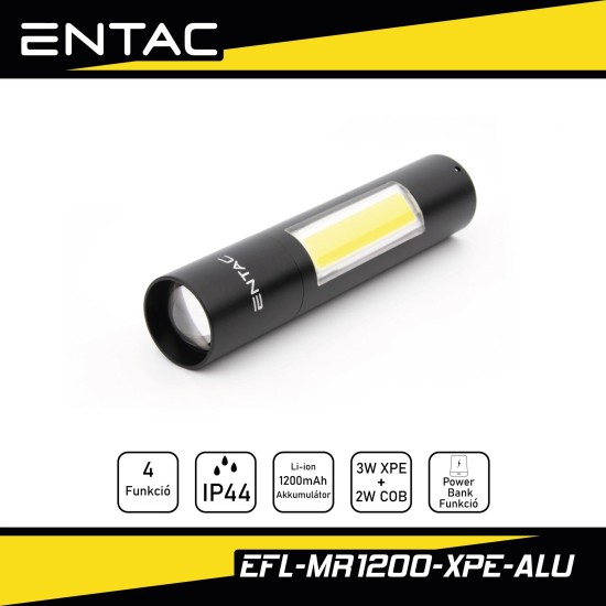 Elemlámpa LED 01 COB ledes +1 LED POWERBANK funk 3W IP44 (EFL-MR1200-XPE-ALU)