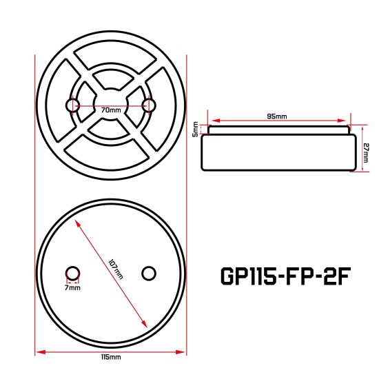 Gumipogácsa csápos emelőhöz 115/107 mm-es félperemes-íves+ 2 furat (GP115-FP-2F)