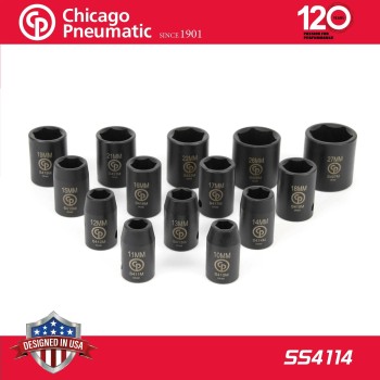 Légkulcsfej klt. 1/2" 14 db 10-27 mm metrikus normál 6 l. - Chicago (SS4114)