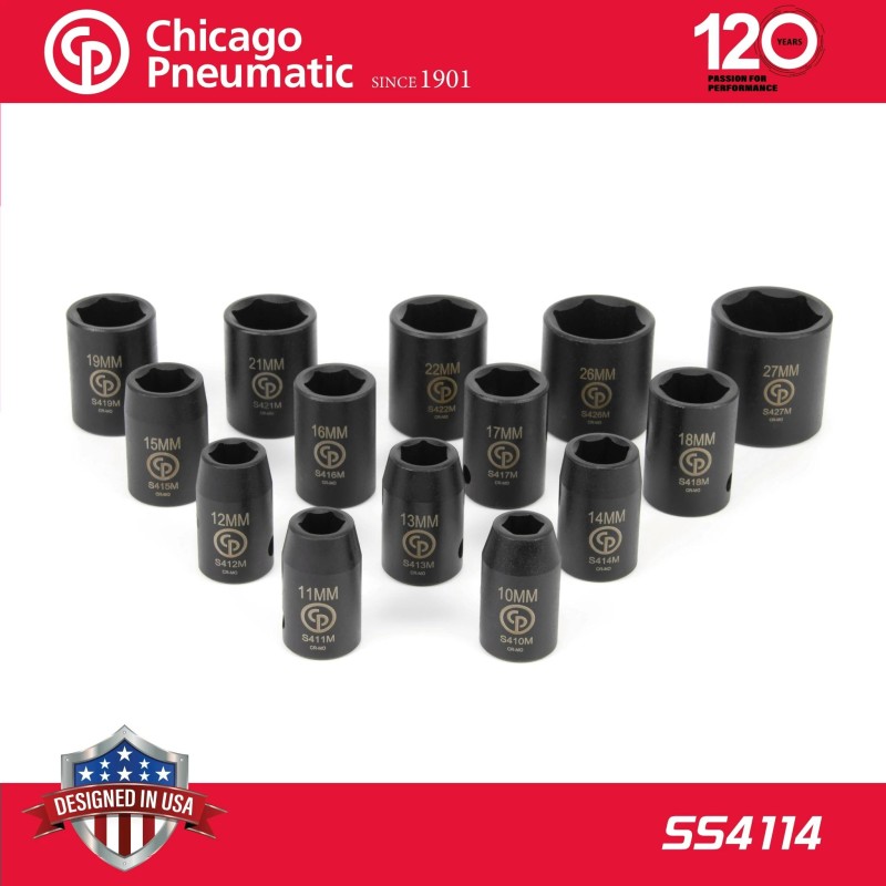 Légkulcsfej klt. 1/2" 14 db 10-27 mm metrikus normál 6 l. - Chicago (SS4114) Légkulcsfej klt. 1/2" 14 db 10-27 mm metrikus normál 6 l. - Chicago (SS4114)