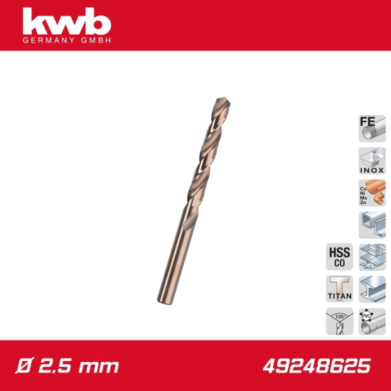 Csigafúró 2,5 mm HSS-G Co5 DIN 338 Twist, profi - KWB (49248625)