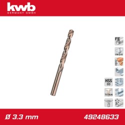 Csigafúró 3,3 mm HSS-G Co5 DIN 338 Twist, profi - KWB (49248633) Csigafúró 3,3 mm HSS-G Co5 DIN 338 Twist, profi - KWB (49248633)