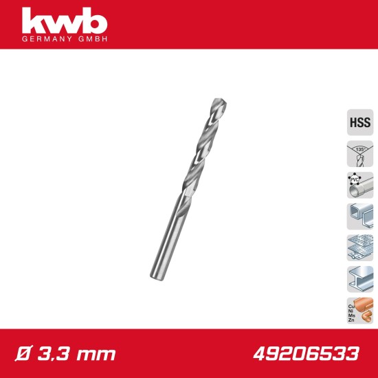 Csigafúró 3,3 mm HSS-G DIN 338 Silver Star, profi - KWB (49206533)