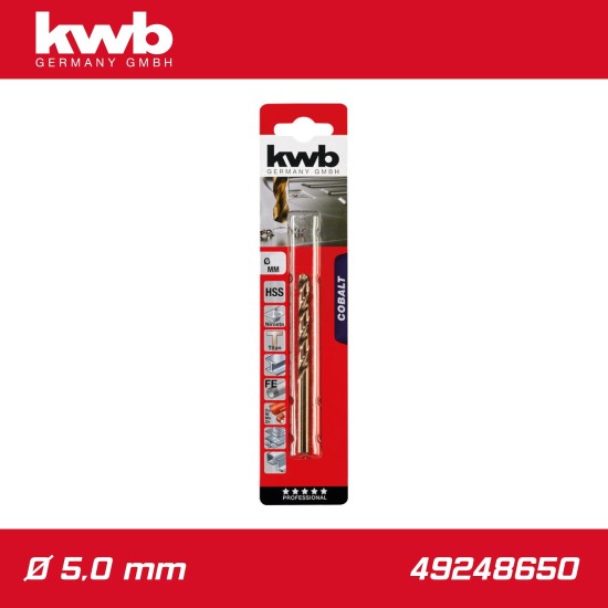 Csigafúró 5,0 mm HSS-G Co5 DIN 338 Twist, profi - KWB (49248650)