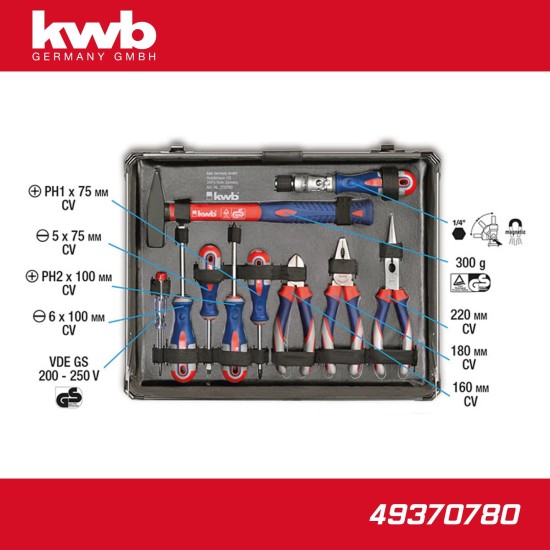 Szerszámkészlet 129 db-os koffer klt. 1/2"-1/4" vegyes - KWB (49370780)